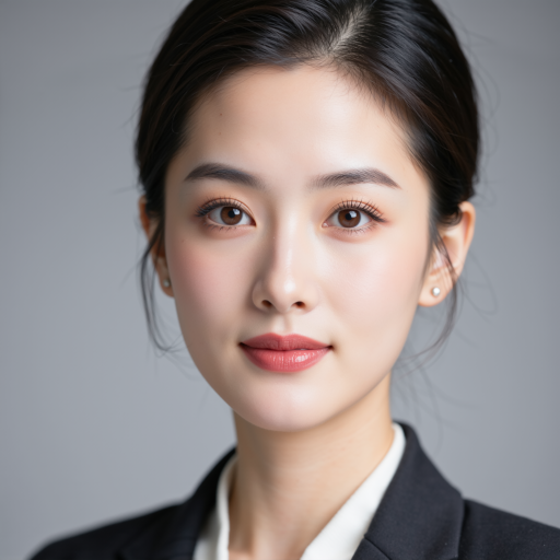 三十五岁左右女性头像，穿白色衬衫，黑色外套，短发，专业商务形象，浅色背景，正式职业照片